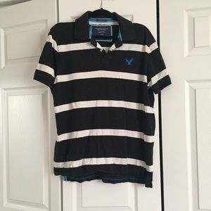 American Eagle Men’s Black and White Polo Shirt